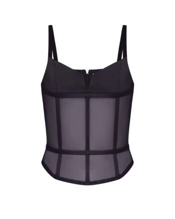 Red Mesh Boned Corset Top With Mesh womencorset.com