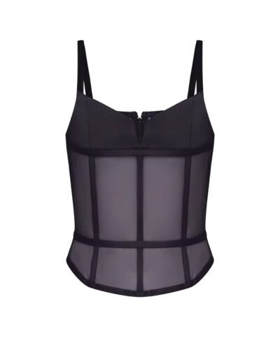 Red Mesh Boned Corset Top With Mesh womencorset.com