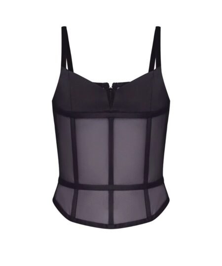 Red Mesh Boned Corset Top With Mesh womencorset.com