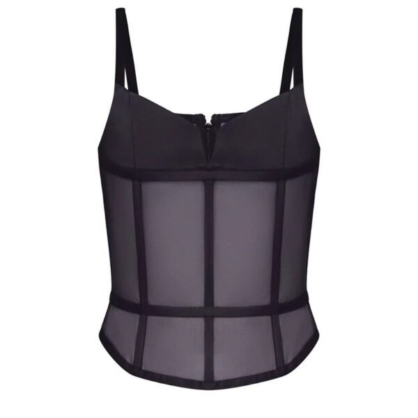 Red Mesh Boned Corset Top With Mesh womencorset.com