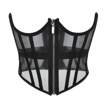 Black open cup corset with mesh https://waisttraine.com/
