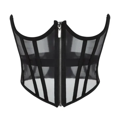 Black open cup corset with mesh https://waisttraine.com/