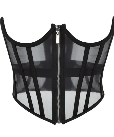 Black open cup corset with mesh https://waisttraine.com/