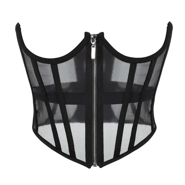 Black open cup corset with mesh https://waisttraine.com/