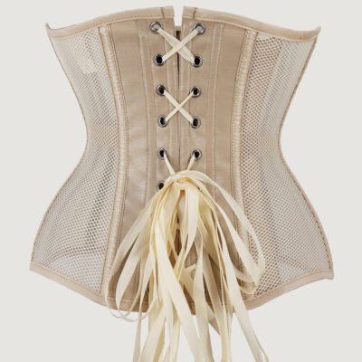Beige mesh with corset steel boned underbust waist trainer https://waisttraine.com/