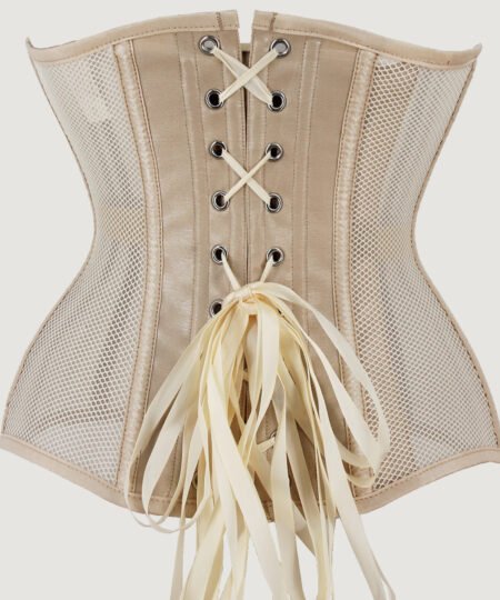 Beige mesh with corset steel boned underbust waist trainer https://waisttraine.com/
