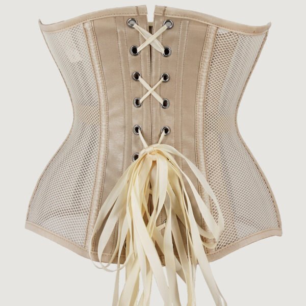Beige mesh with corset steel boned underbust waist trainer https://waisttraine.com/