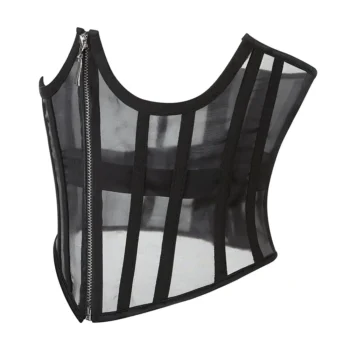 Black open cup corset with mesh https://waisttraine.com/