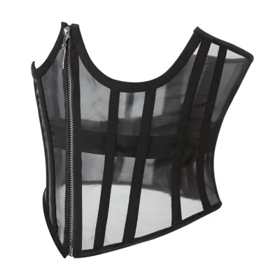 Black open cup corset with mesh https://waisttraine.com/