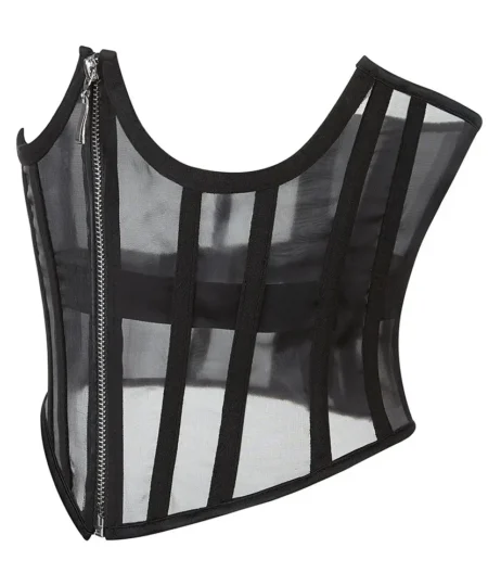 Black open cup corset with mesh https://waisttraine.com/