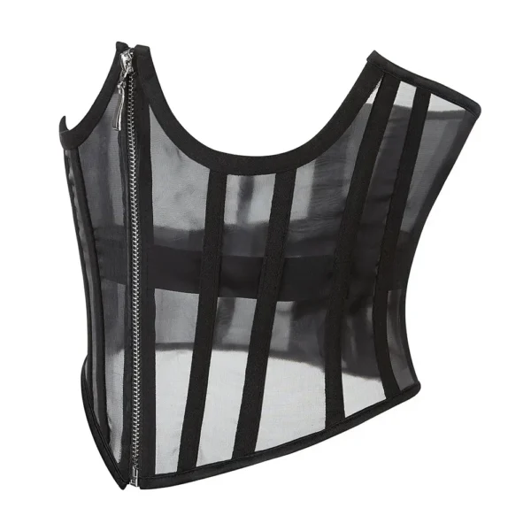 Black open cup corset with mesh https://waisttraine.com/