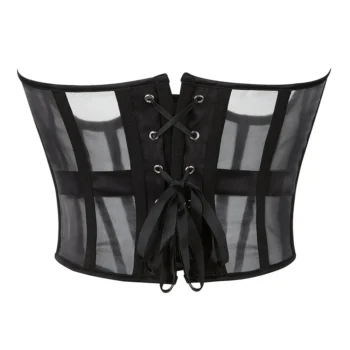 Black open cup corset with mesh https://waisttraine.com/