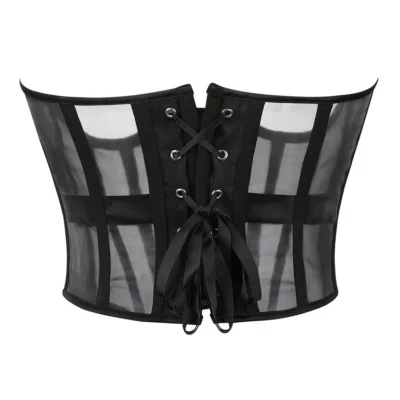 Black open cup corset with mesh https://waisttraine.com/