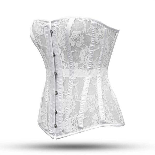 White steel boned overbust corset with mesh bustier https://waisttraine.com/