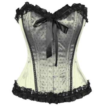 Satin Lace Overlay Burlesque Overbust Corset Mesh