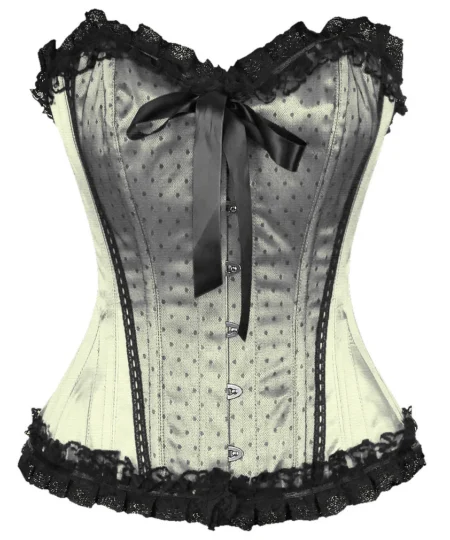 Satin Lace Overlay Burlesque Overbust Corset Mesh