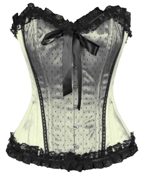 Satin Lace Overlay Burlesque Overbust Corset Mesh