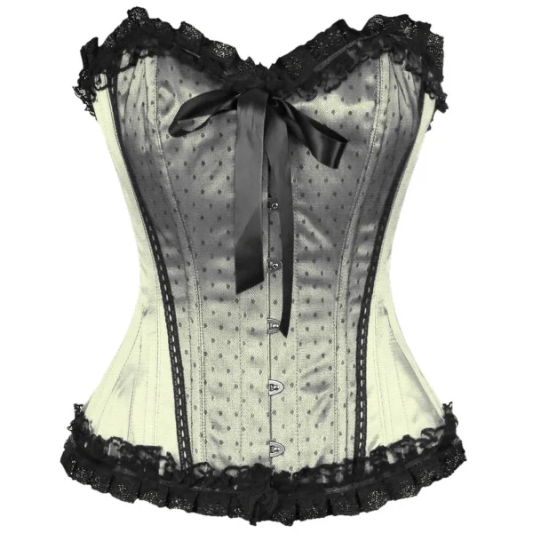 Satin Lace Overlay Burlesque Overbust Corset Mesh