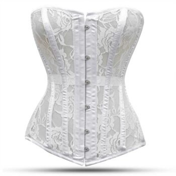 White steel boned overbust corset with mesh bustier https://waisttraine.com/