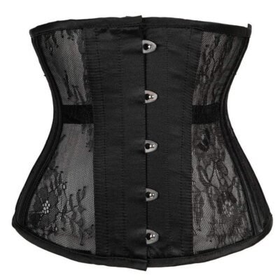 Black steel boned Mesh underbust corset gothic https://waisttraine.com/