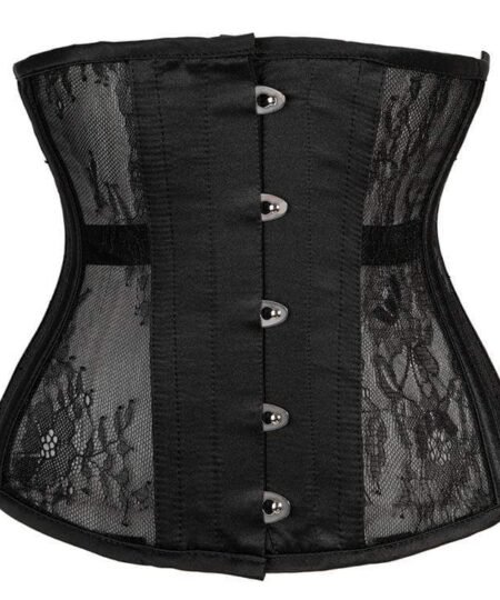 Black steel boned Mesh underbust corset gothic https://waisttraine.com/