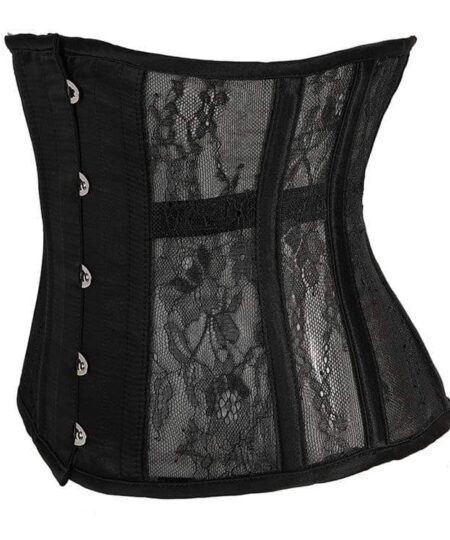 Black steel boned Mesh underbust corset gothic https://waisttraine.com/