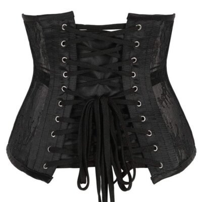Black steel boned Mesh underbust corset gothic https://waisttraine.com/