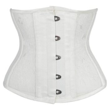 White steel boned Mesh underbust corset gothic https://waisttraine.com/