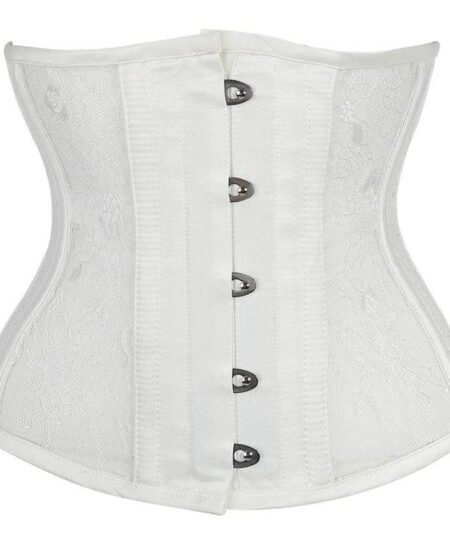 White steel boned Mesh underbust corset gothic https://waisttraine.com/