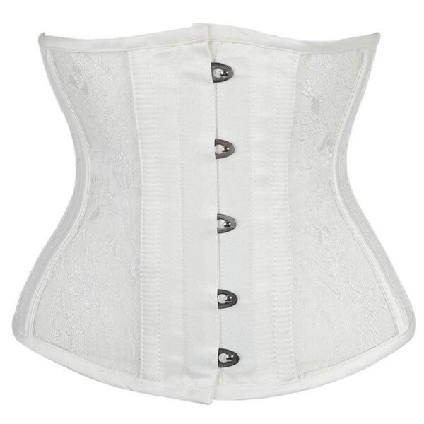 White steel boned Mesh underbust corset gothic https://waisttraine.com/