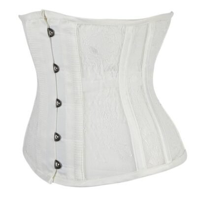 White steel boned Mesh underbust corset gothic https://waisttraine.com/