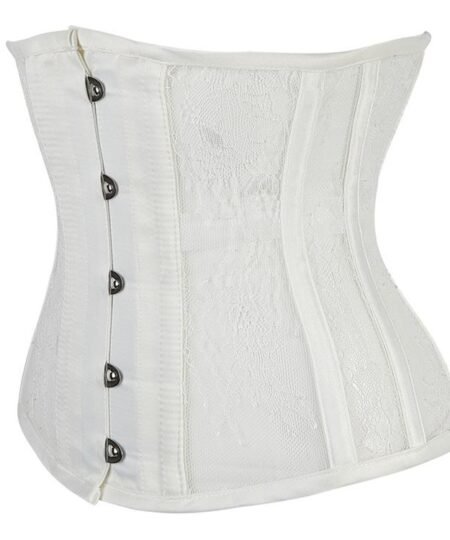 White steel boned Mesh underbust corset gothic https://waisttraine.com/