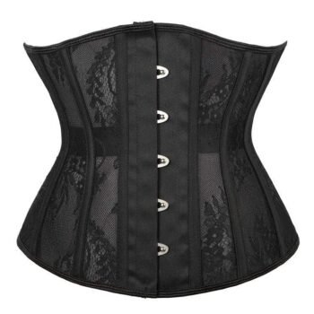Black gothic floral underbust corset with mesh https://waisttraine.com/
