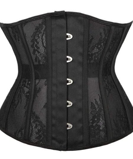 Black gothic floral underbust corset with mesh https://waisttraine.com/
