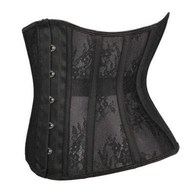 Black gothic floral underbust corset with mesh https://waisttraine.com/