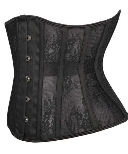 Black gothic floral underbust corset with mesh https://waisttraine.com/