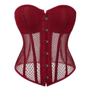 Burgundy gothic steel boned overbust corset with mesh https://waisttraine.com/