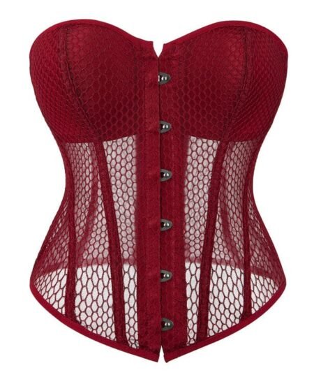 Burgundy gothic steel boned overbust corset with mesh https://waisttraine.com/