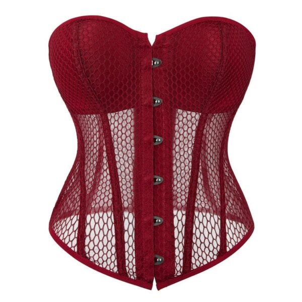 Burgundy gothic steel boned overbust corset with mesh https://waisttraine.com/