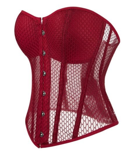 Burgundy gothic steel boned overbust corset with mesh https://waisttraine.com/