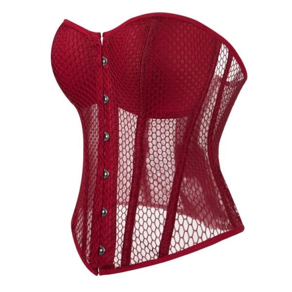 Burgundy gothic steel boned overbust corset with mesh https://waisttraine.com/