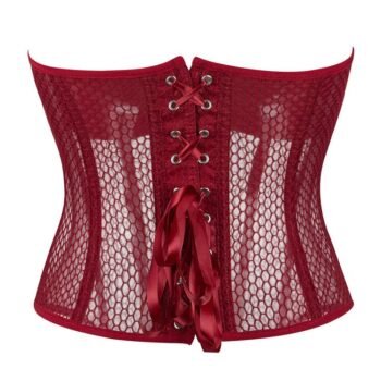 Burgundy gothic steel boned overbust corset with mesh https://waisttraine.com/