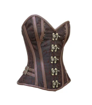 Brown Leather Steampunk Overbust Corset Cincher