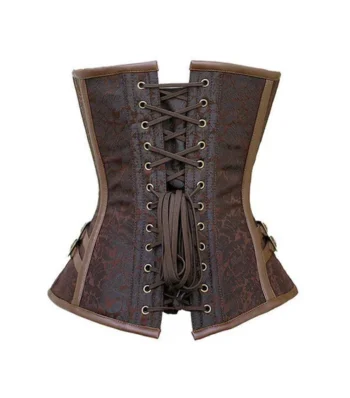 Brown Leather Steampunk Overbust Corset Cincher