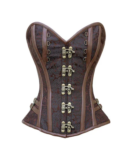 Brown Leather Steampunk Overbust Corset Cincher