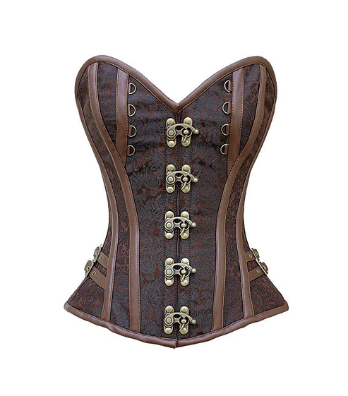 Brown Leather Steampunk Overbust Corset Cincher