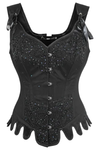 Black Satin Fancy Fashion Corset With Shoulder Straps