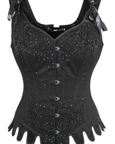 Black Satin Fancy Fashion Corset With Shoulder Straps