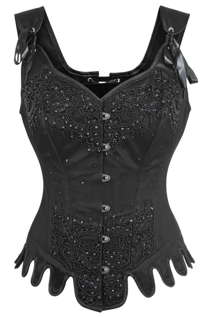 Black Satin Fancy Fashion Corset With Shoulder Straps