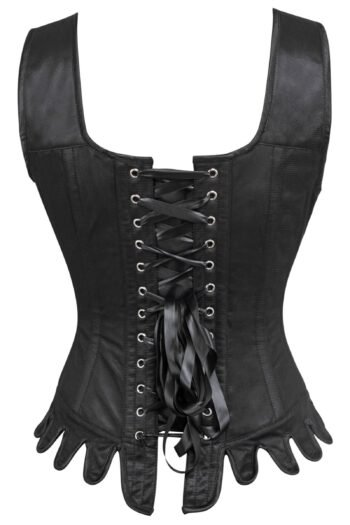 Black Satin Fancy Fashion Corset With Shoulder Straps